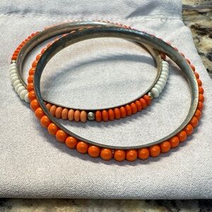 Orange and White Beaded Bangles